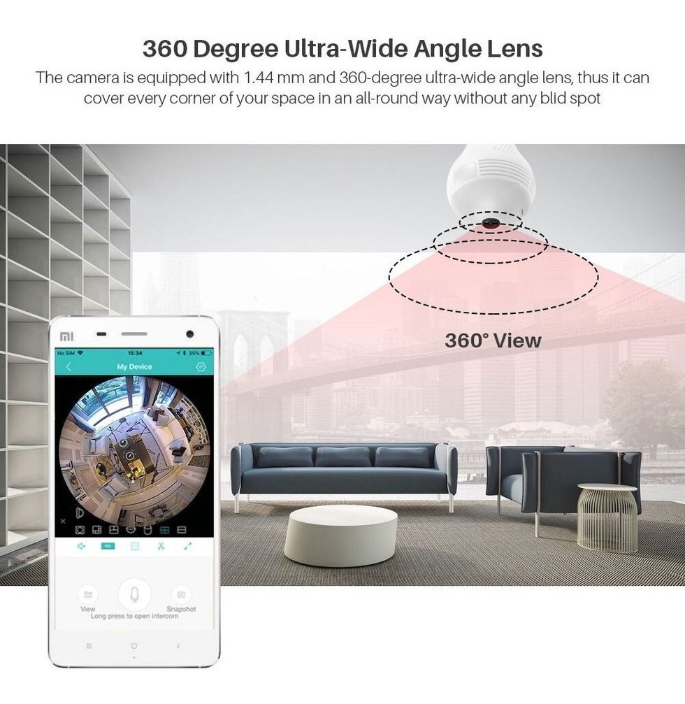 Câmera De Luz Espiã Ip Led Wifi Hd Panorama 360º Móvel - Imagem 3
