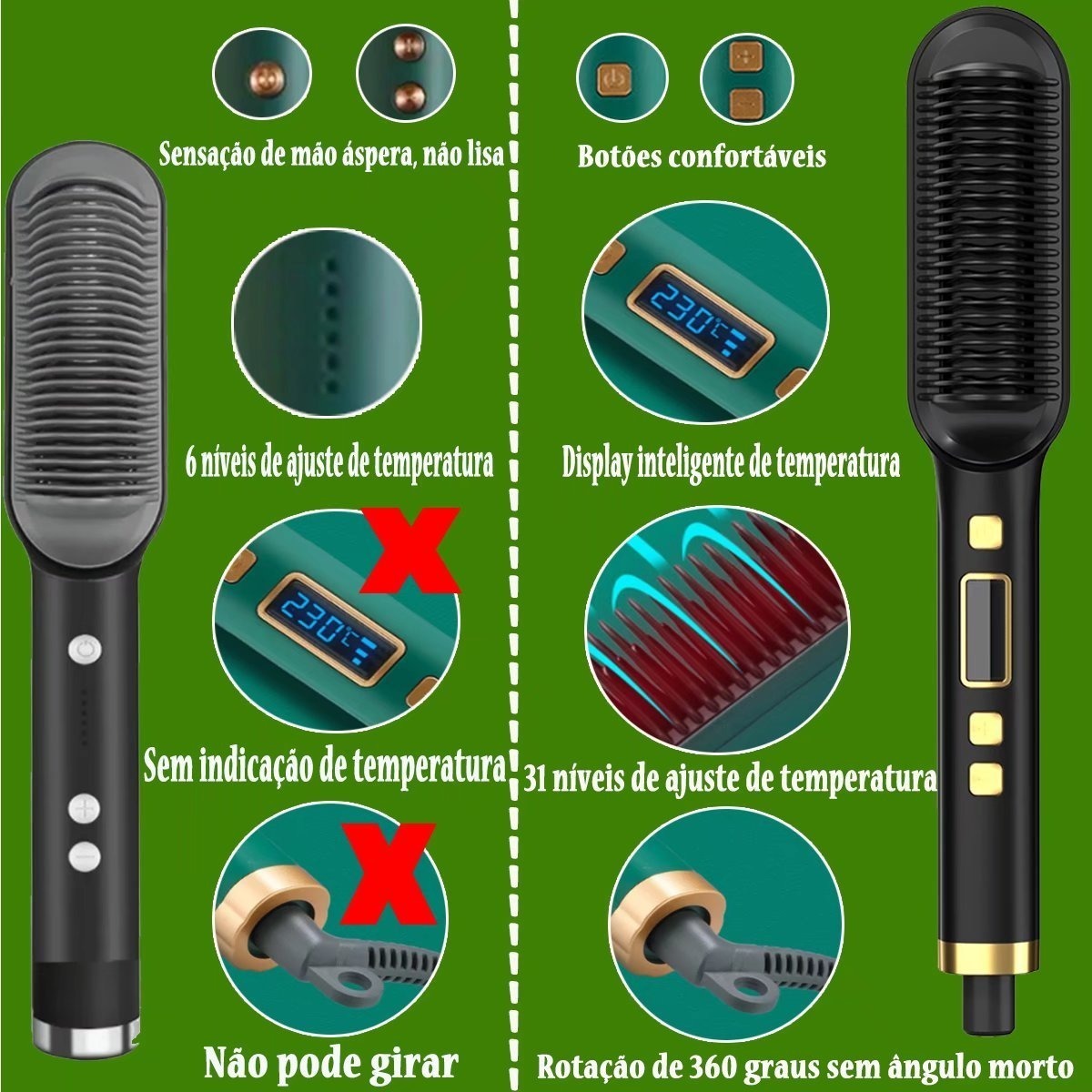 Básica Elegante Chapinha De Cabelo Escova Ânion Cabelo X1 - Imagem 7