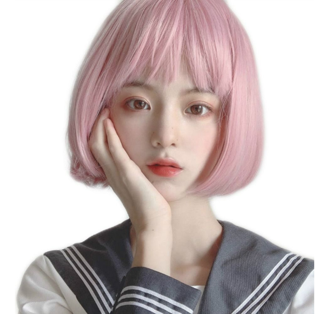 Peruca Anime Pink Human Short Straight Hair Wigsshort - Imagem 12