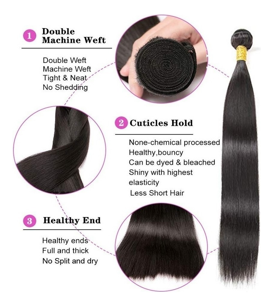 Aplique Cabelo Liso Com Natural Humano Brasileiro 3pcs 50cm - Imagem 4