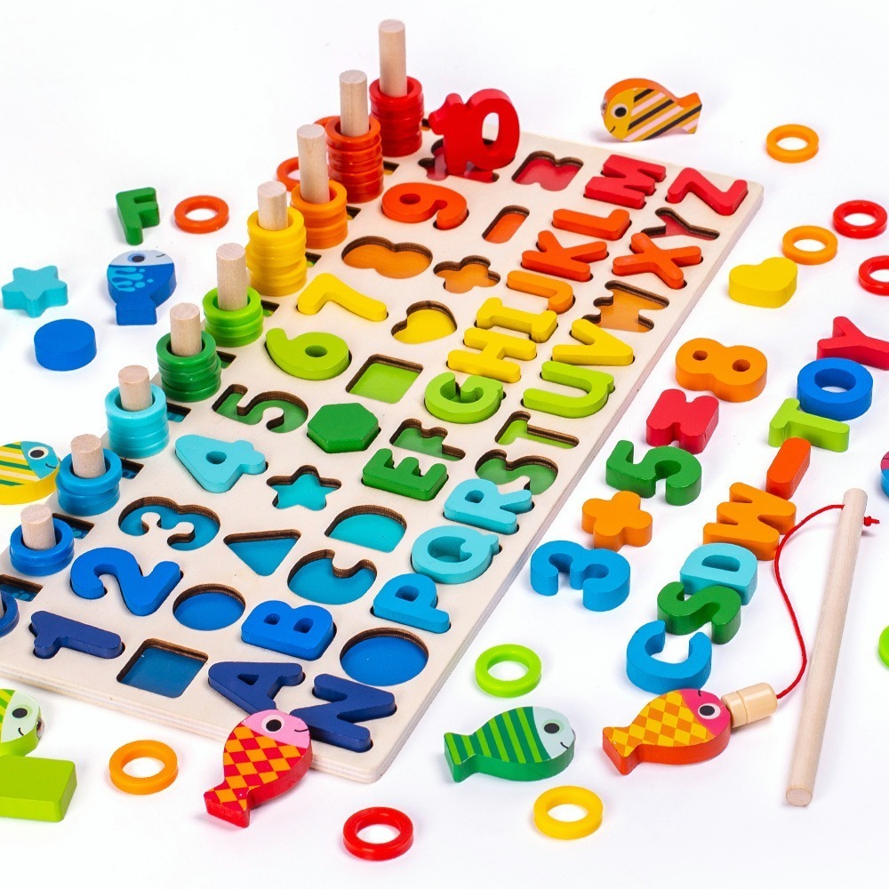 Montessori Jogo Educacional Tabuleiro Letras Números Figuras