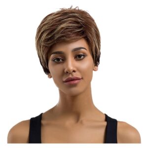 Brown Blend Peruca De Franja Apliques Ondulados Para