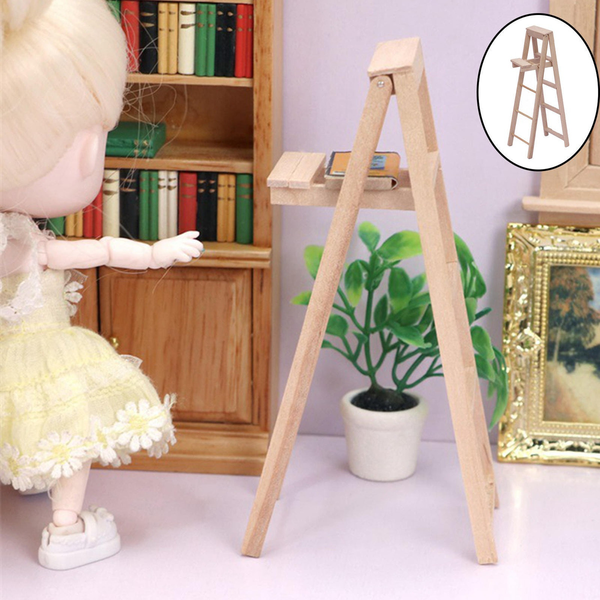 Dollhouse Miniatura Escada Dobrável Brinquedos Infantis - Imagem 6