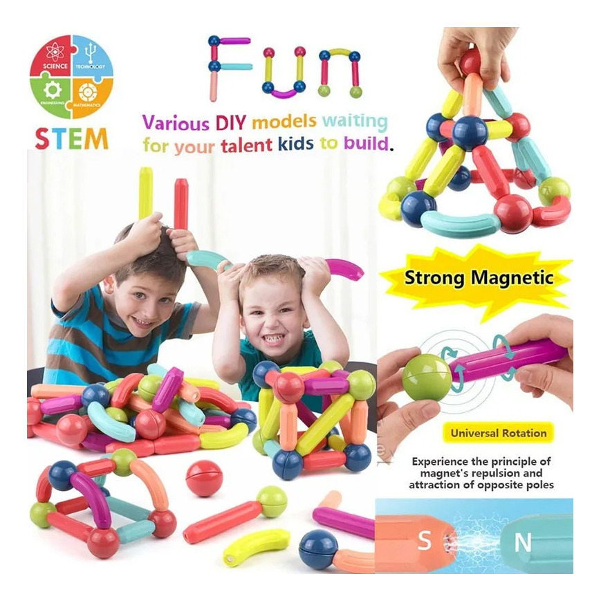 Magnetic Stick Building Blocks Jogo Ímãs Criança Set 69 Pcs - Imagem 3