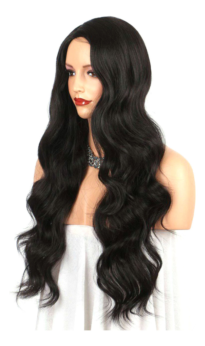Peruca Preta De Cabelo Encaracolado Comprido Com Rede De Cab - Imagem 2