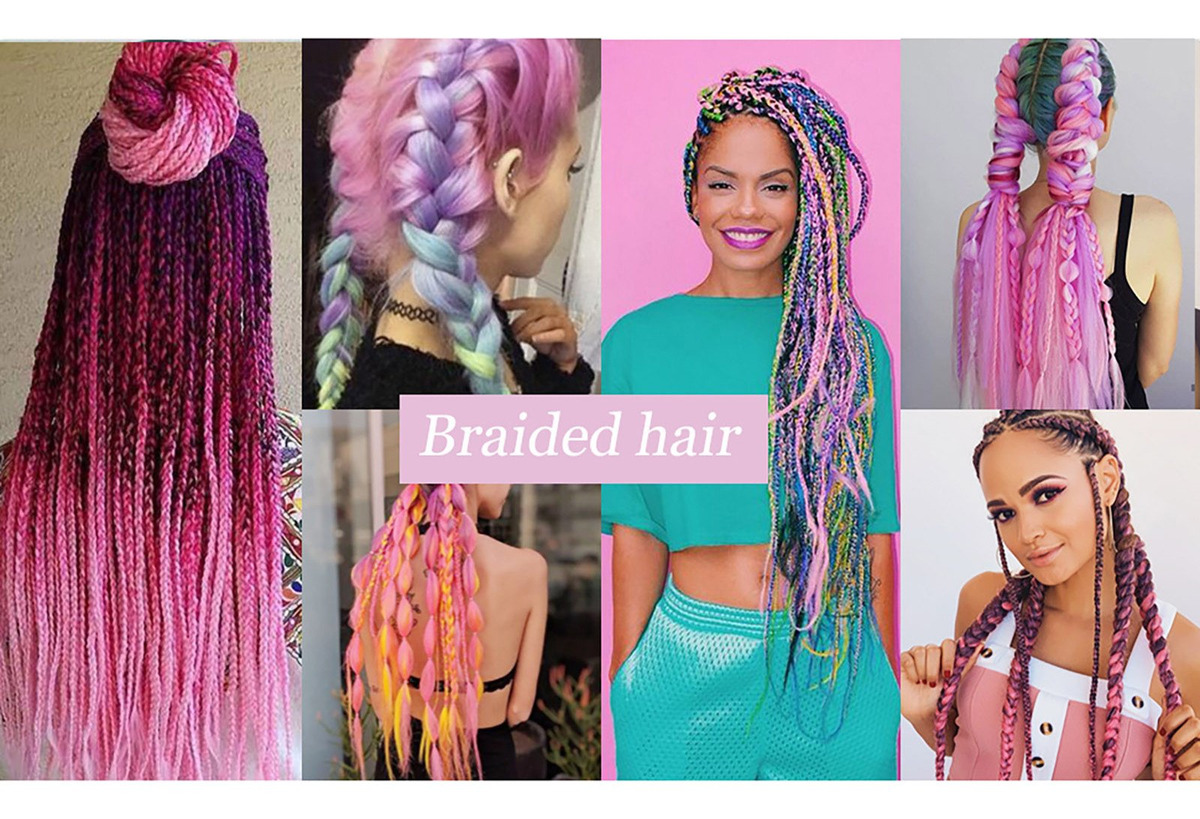 Peruca Um Cabelo De Cor De Gradiente Arco-íris Pré-esticado - Imagem 3