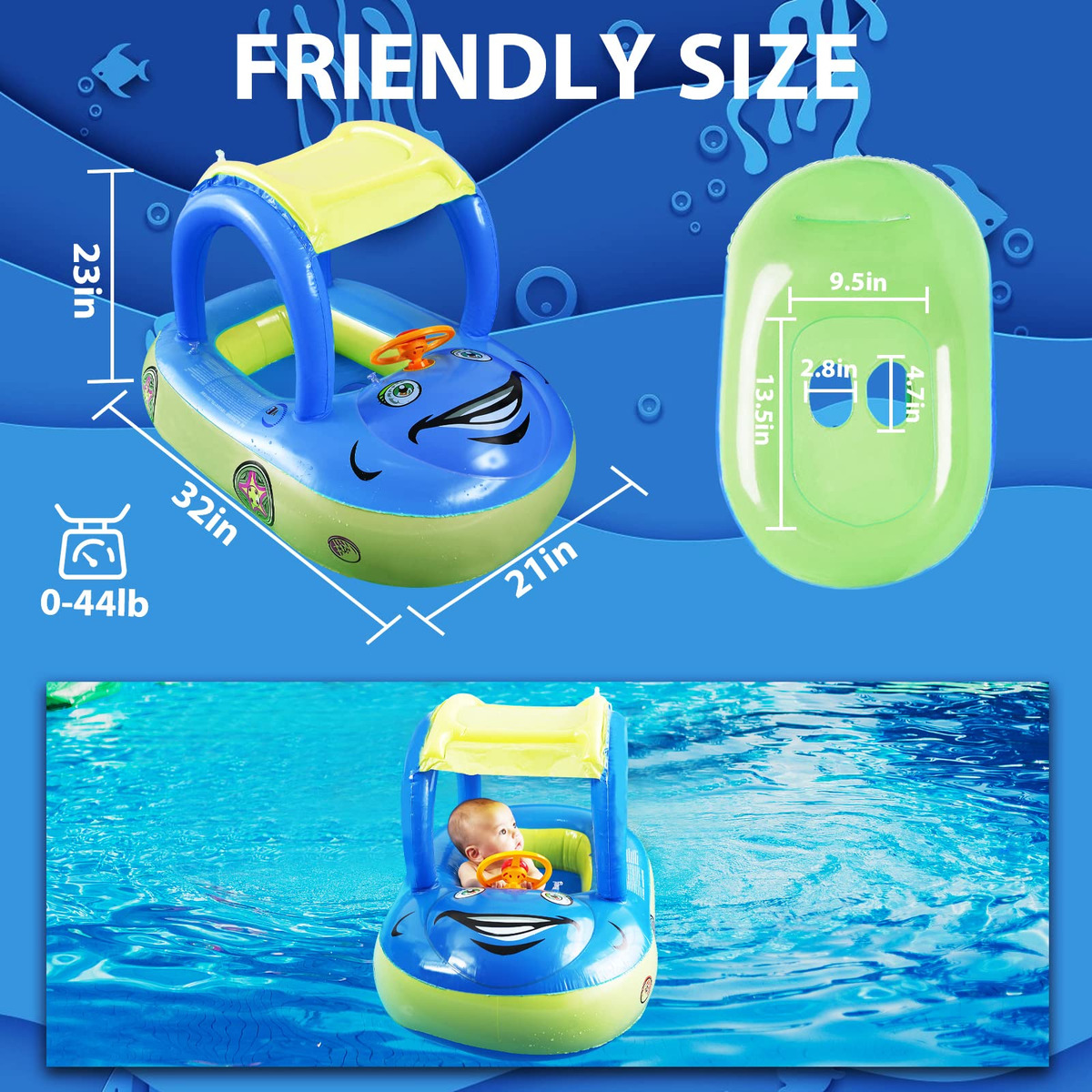 Bóia De Piscina Inflável Para Bebês Com Dossel, Natação Em F - Imagem 5