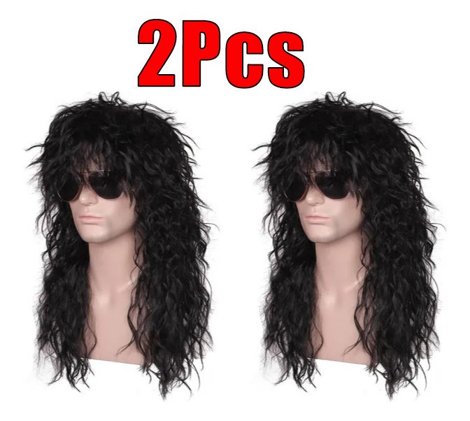 Peruca Masculina Fantasia Tainha Dos Anos 80 Para Festa 2pcs