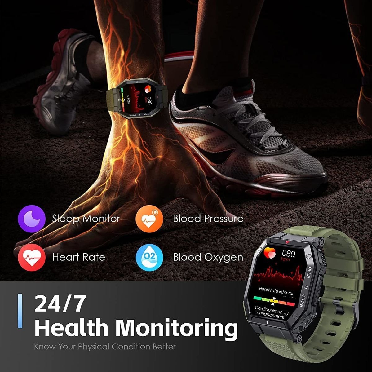 Smartwatch Para Homens Tactical Fitness Tracker - Imagem 3