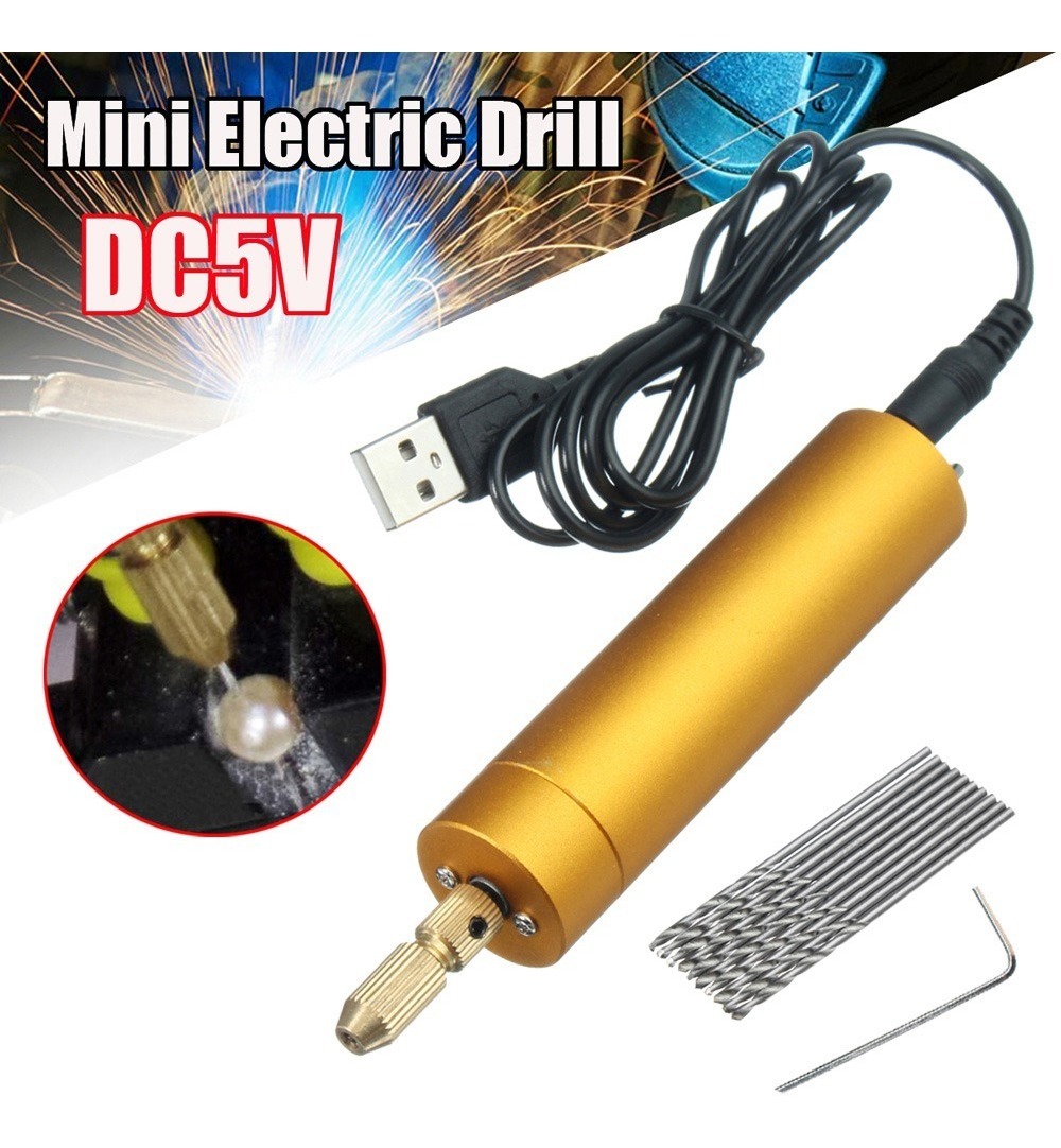 5v Dc Mini Alumínio Motor Elétrico Mão Broca + 10pcs Torção - Imagem 9