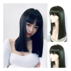Peruca Cabelo Humano Original Feminino 45 Cm Longo, Preto, C