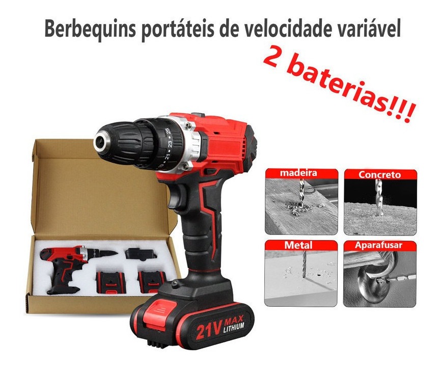 Caixa De Ferramentas Completa Furadeira 2 Bateria 21v-v