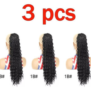 3pcs Peruca De Cabelo Humano Natural Cacheado Rabo De Cavalo