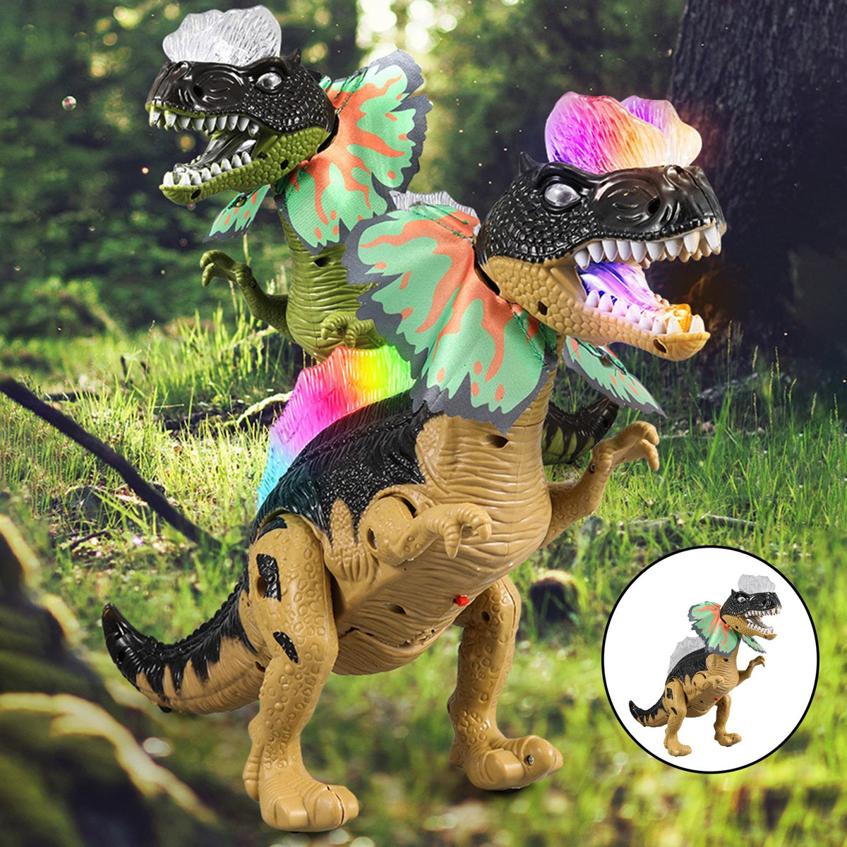 Brinquedos Eletrônicos De Dinossauros Andando Marrom - Imagem 3