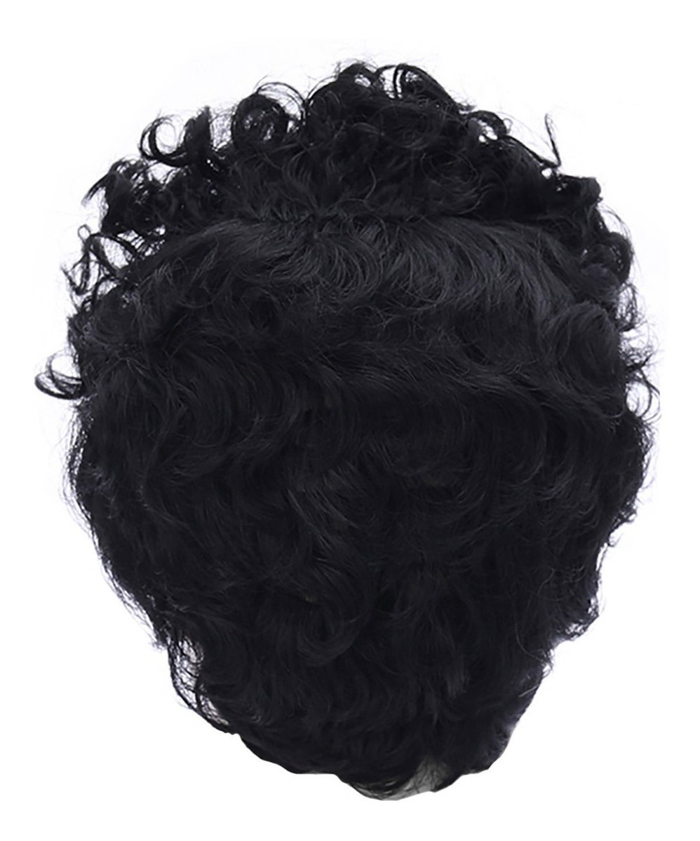 Peruca De Fibra Preta Masculina Cabelo Curto Encaracolado - Imagem 3