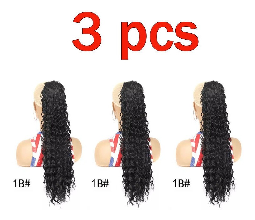 3pcs Rabo De Cavalo Peruca Natural Cabelos Humano Encaracola