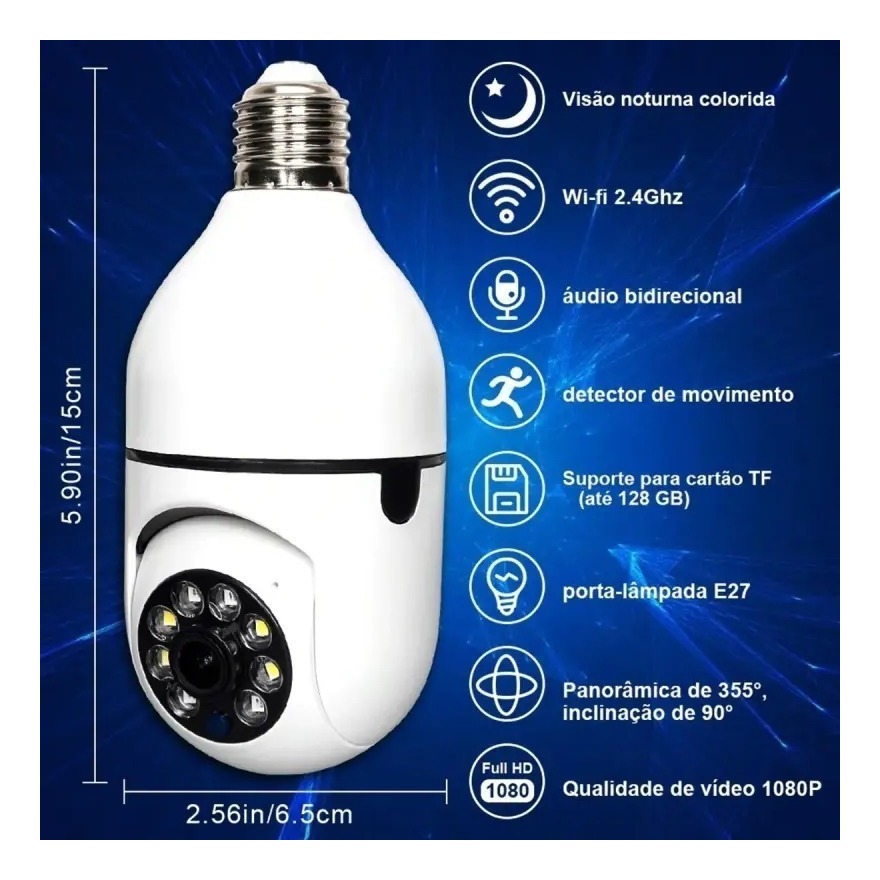 Lazhu Câmera Lampada Espia Câmera Intelbras Câmera Wifi - Imagem 9