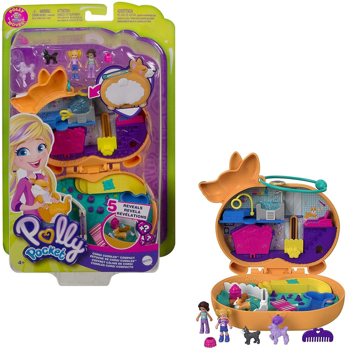 Polly Pocket Corgi Abraços Compactos Com Hotel Para Animais