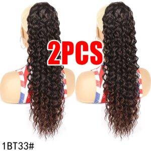2pcs Extensão Rabo Cavalo Longo Ondulado Cordão Feminino
