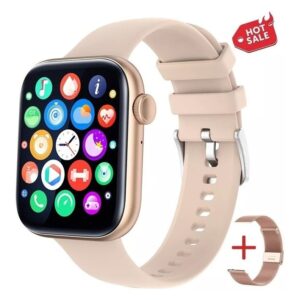 Smartwatch Impermeável Com Bluetooth Rosa Sobre Cinta Preta