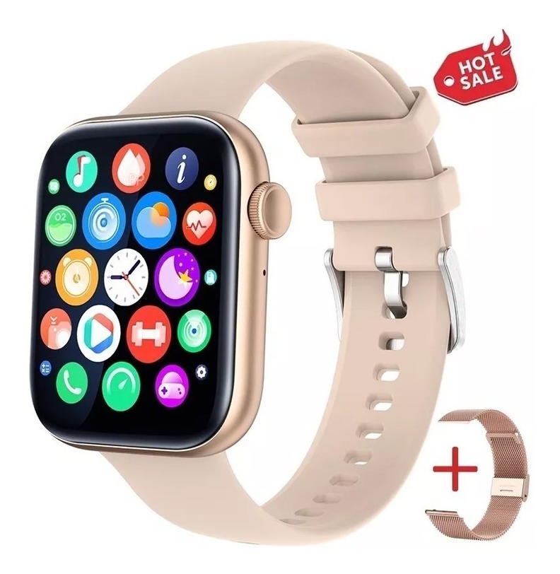 Smartwatch Impermeável Com Bluetooth Rosa Sobre Cinta Preta