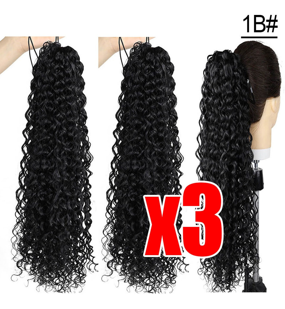 3pcs 60cm Curvado Rabo Peruca Fibra Longa Peruca Encaracolad
