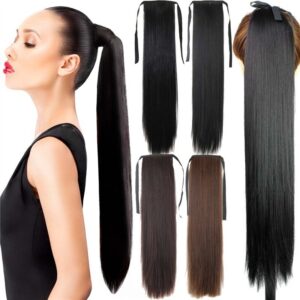 A Peruca Tinha Cabelo Liso Longo Com Um Rabo De Cavalo De 45