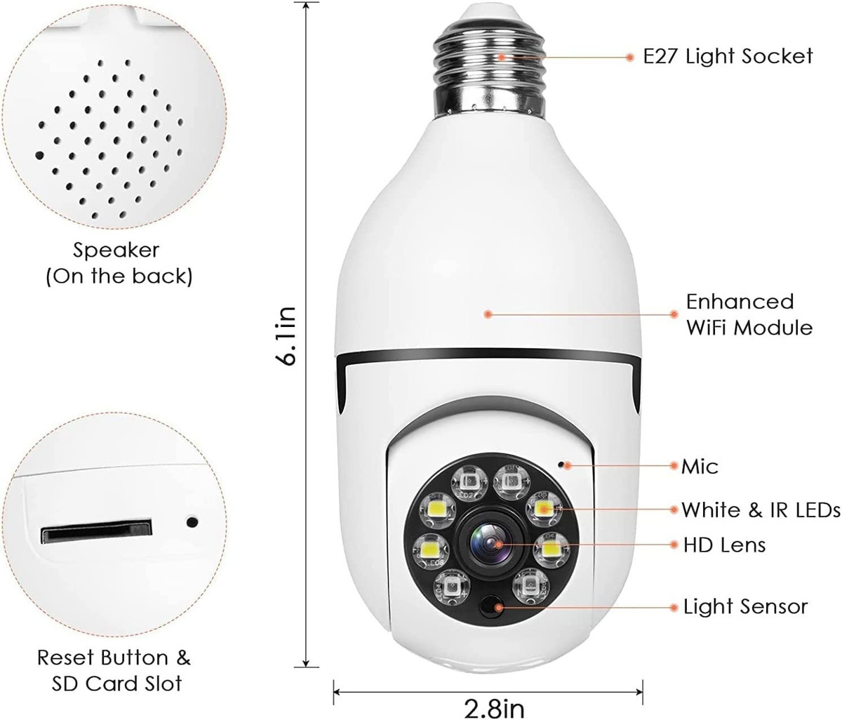 2pcs 2.4ghz E 5g Wifi Lâmpada Câmera De Segurança 1080p - Imagem 7