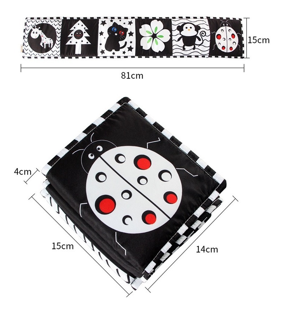Livro Montessori Toy Black White Soft Cloth Para Bebê Recém- - Imagem 2