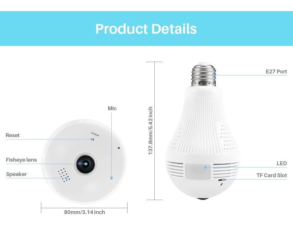 Câmera De Luz Espiã Ip Led Wifi Hd Panorama 360º Móvel - Imagem 8