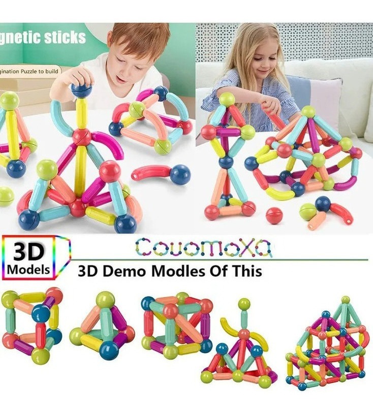 200 Peças Blocos Magnéticos Super Imã Brinquedo Educativo - Imagem 3