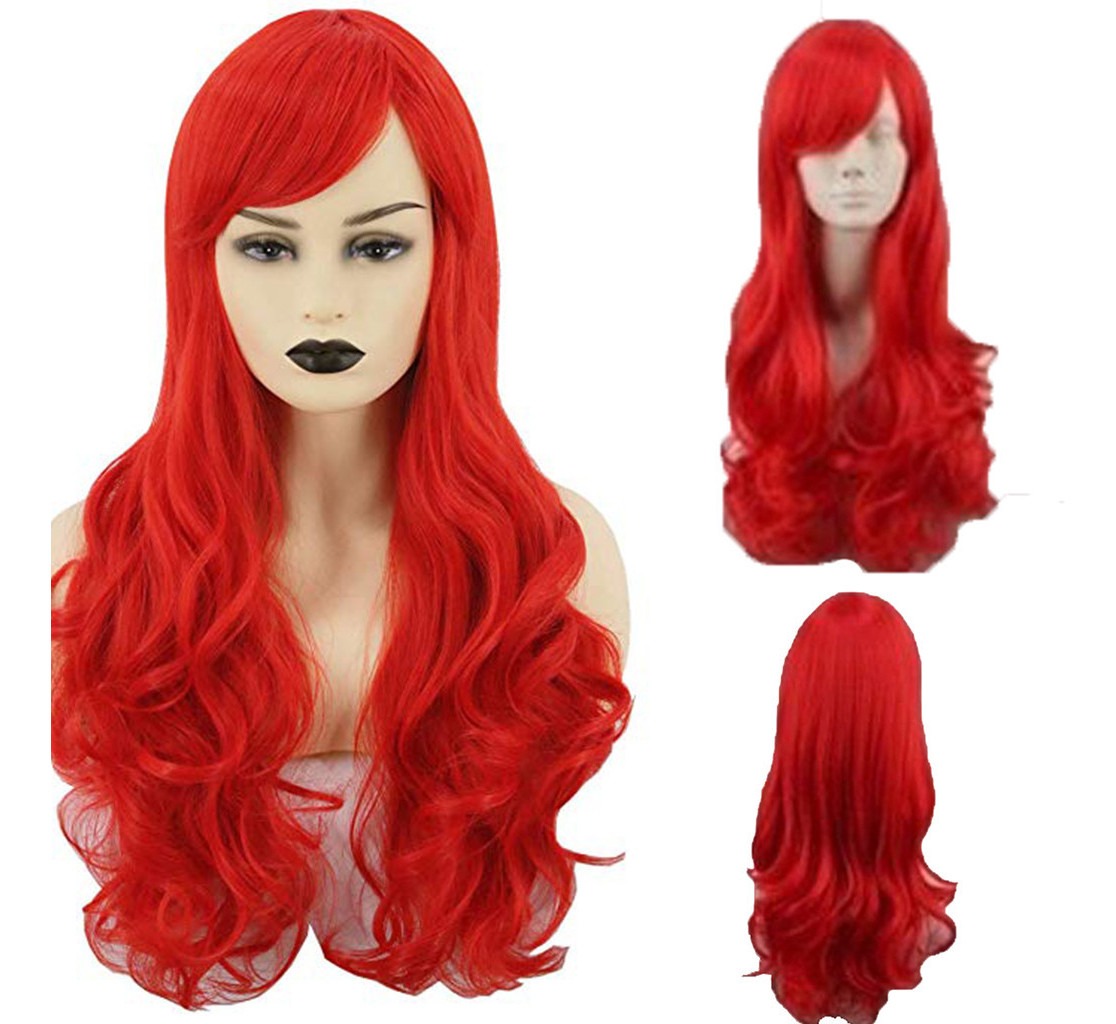 Pequena Sereia Ariel Peruca Ondulado Cosplay Vermelho Encara