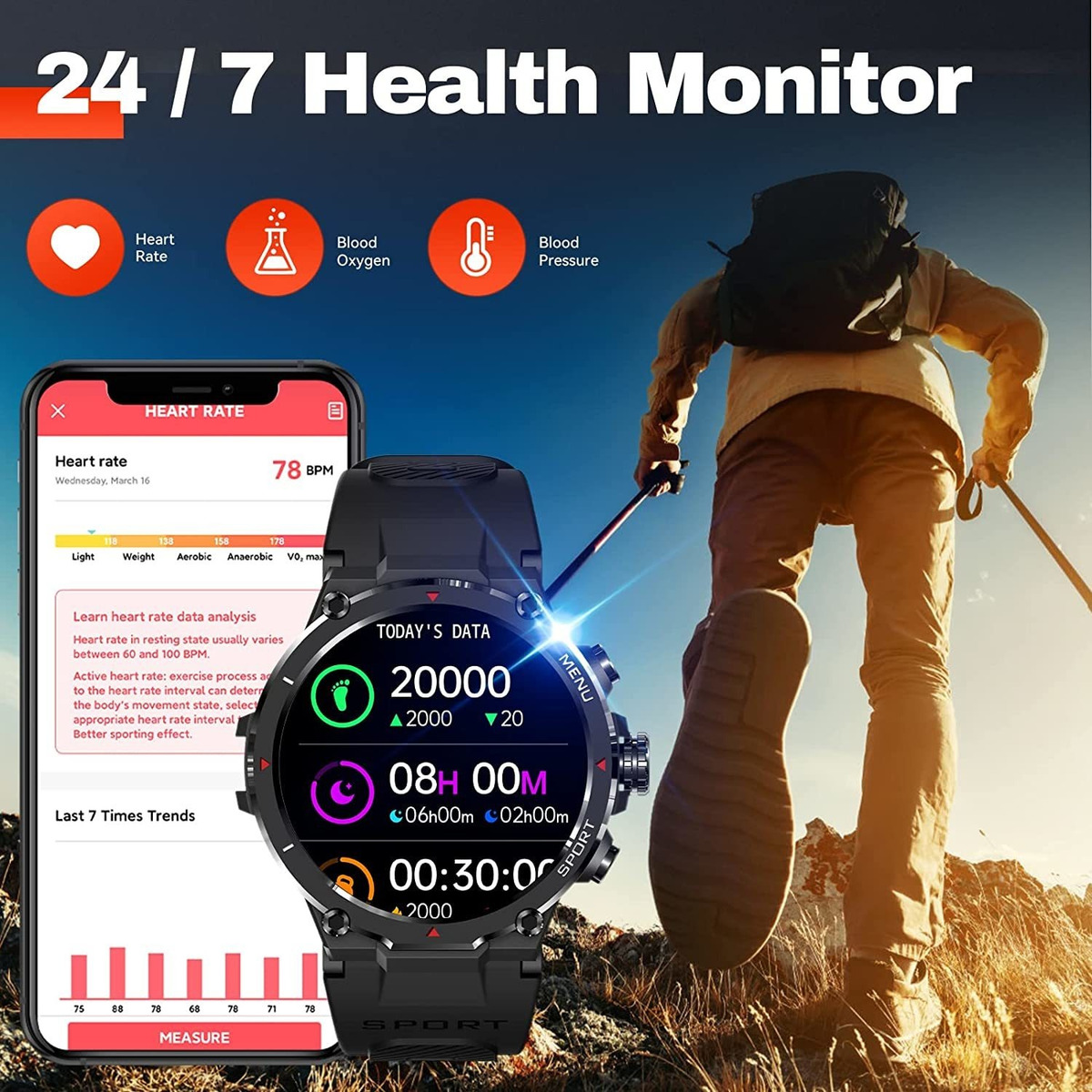 Smartwatch Para Homens, Relógios De Fitness Bluetoo - Imagem 5