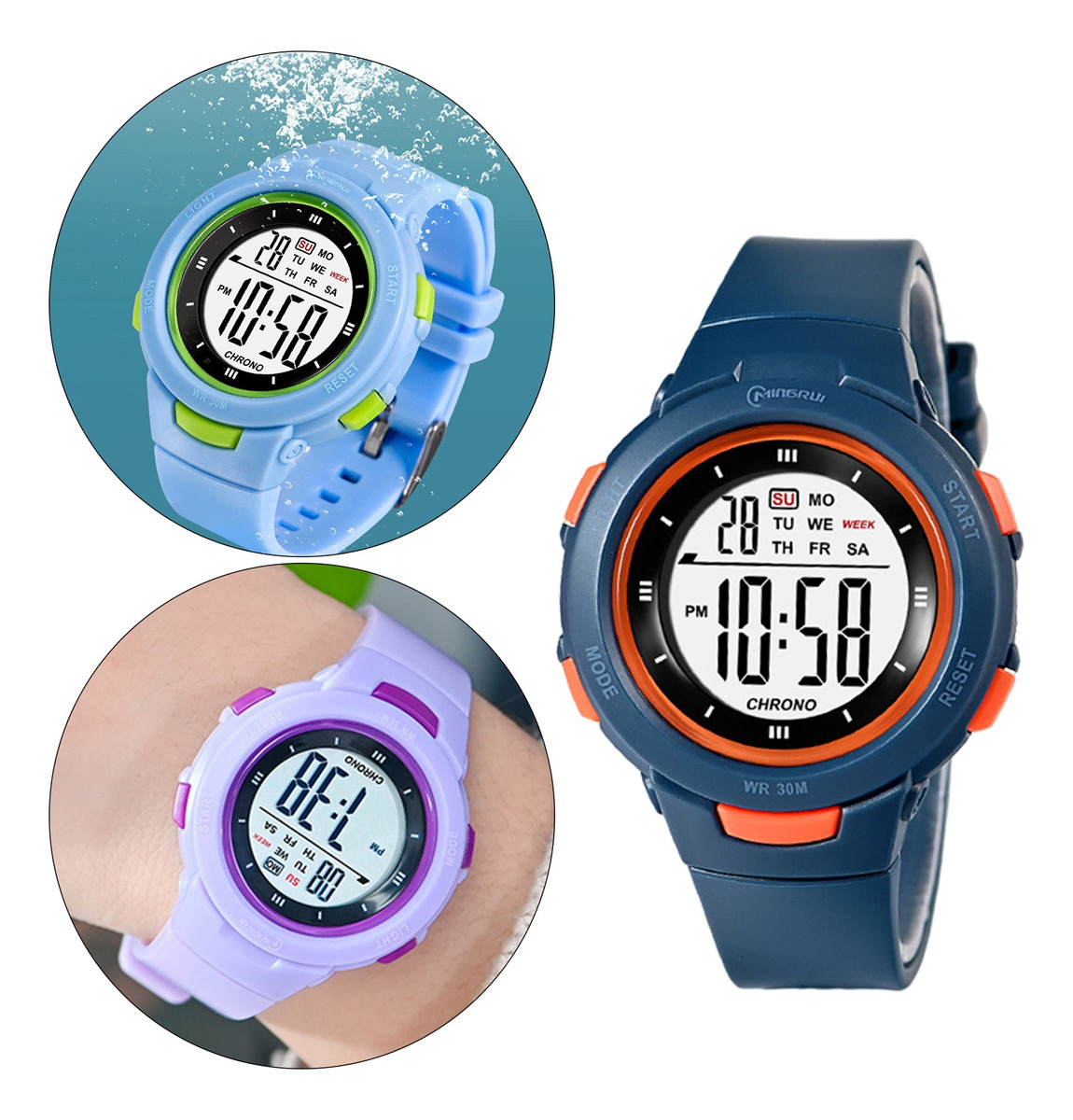 Meninos Girls Digital Watch Electro Impermeável Ao Ar Livre - Imagem 4