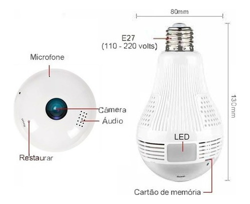 Lâmpada Espiã Câmera Ip 360° Hd Led Wifi Icsee - Imagem 3