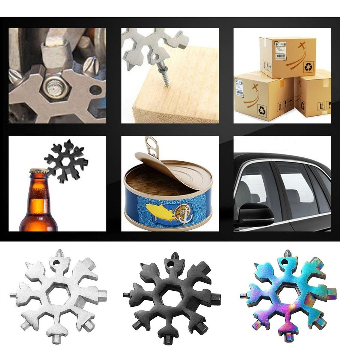 Kit C/ 3 Chaveiro Multi Ferramentas 18 Em 1 Floco De Neve - Imagem 2