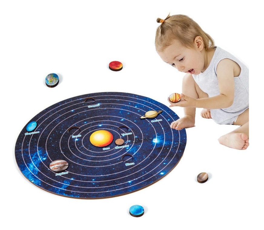 Brinquedos Montessori Kids Wooden Universe Planet Puzzle