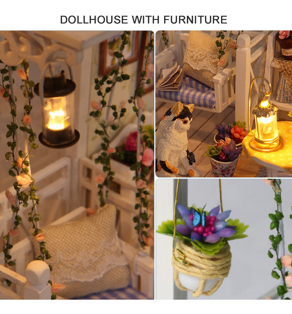 Dollhouse Miniatura Com Móveis Diy Dollhouse Kit De Madeira - Imagem 2