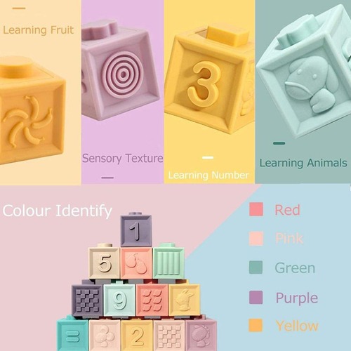 Blocos De Construção Do Brinquedo Do Bebê De Silicone 12pcs - Imagem 2