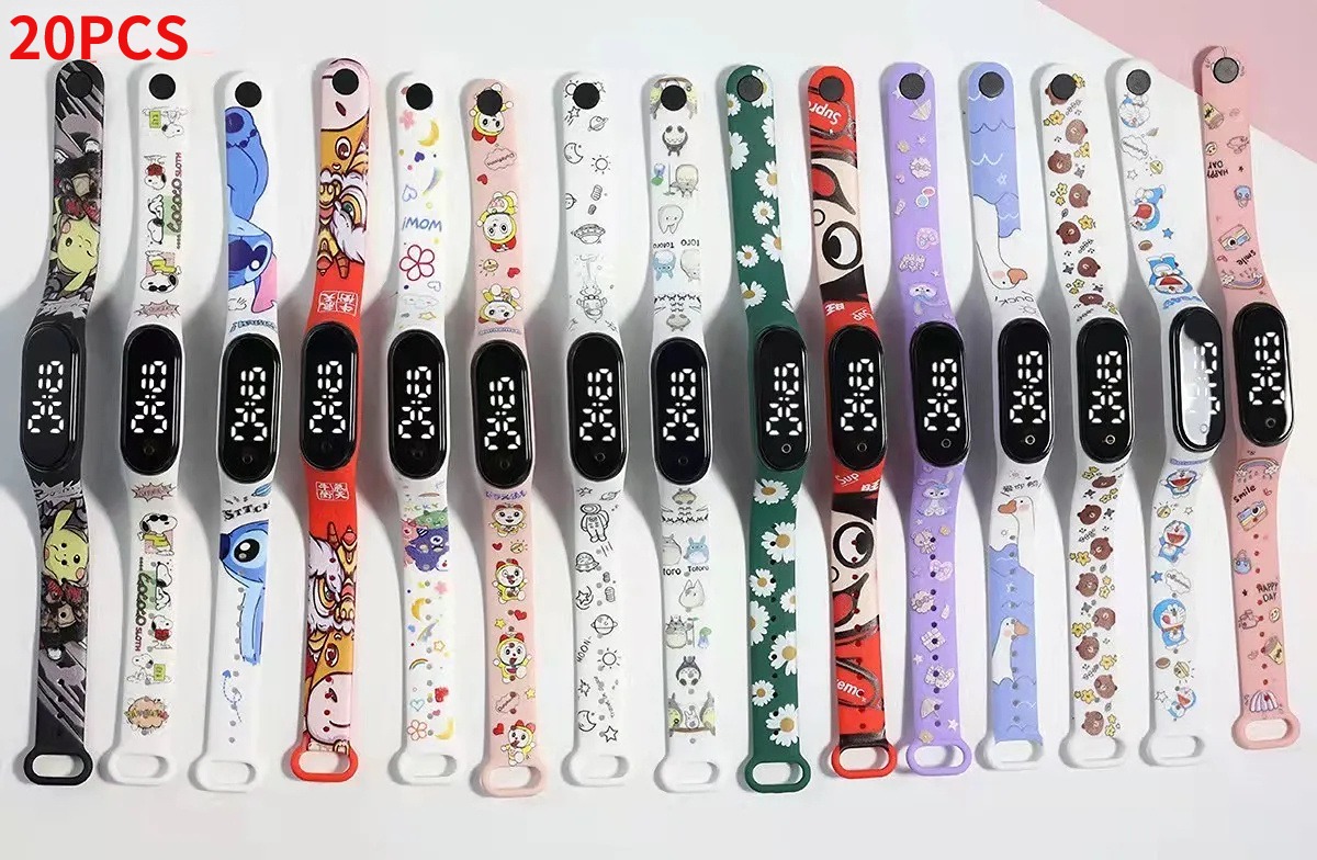 Relógio Infantil Pulseira Led De Desenho Animado 20pcs
