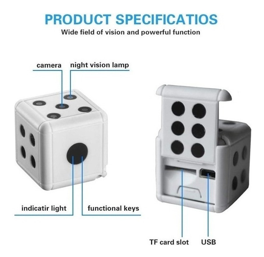 Mini Câmera Espiã Hd 1080p Chaveiro Tipo Cubo Cubo Dados - Imagem 6
