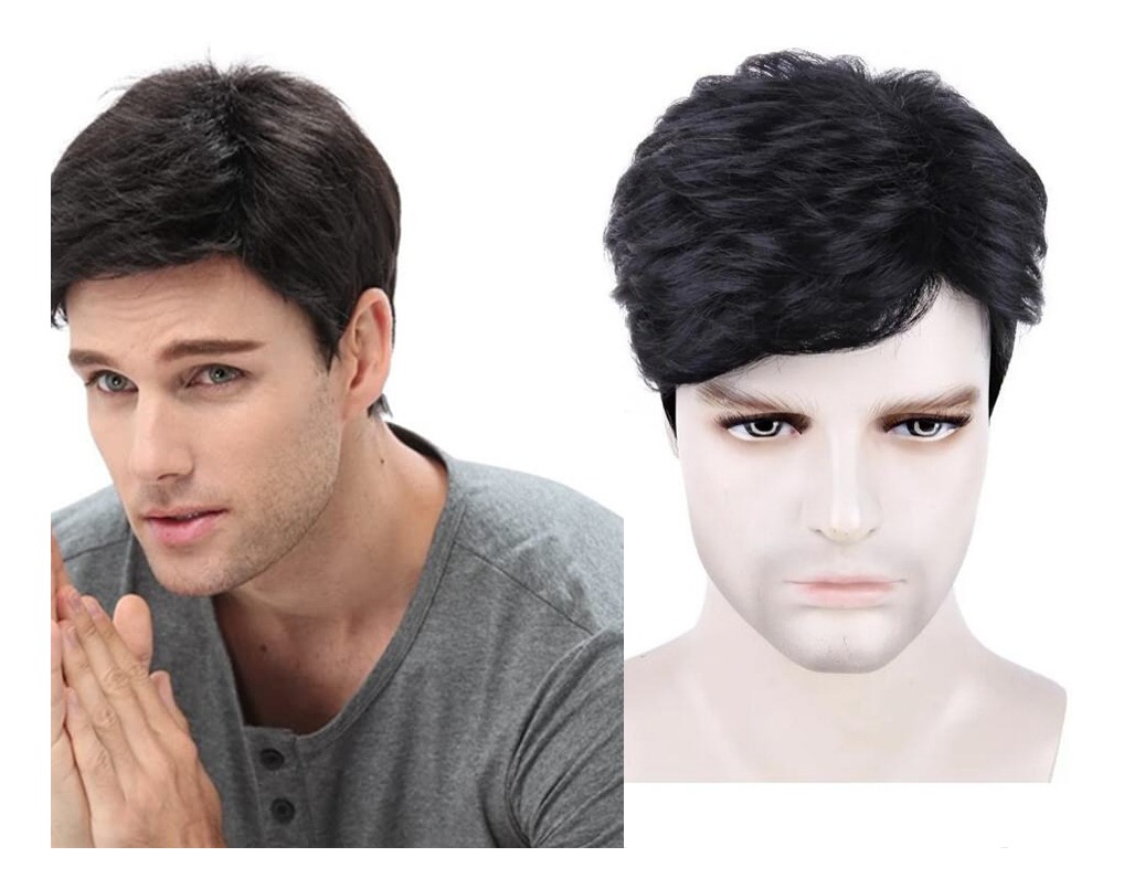 Peruca Masculina Preta De Camada Curta Freeshipping