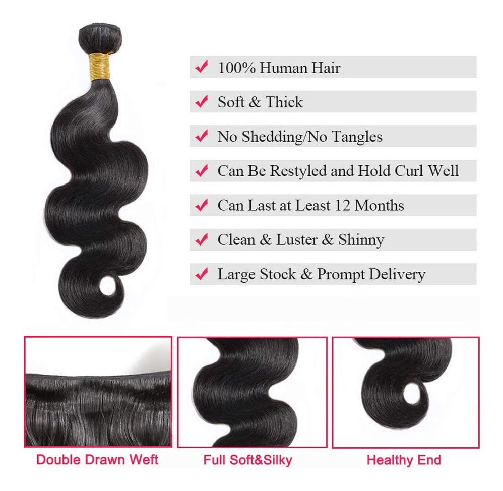 Aplique Cabelo Humano Onda Corpo Tecer Cabelo Virgem 35cm - Imagem 2