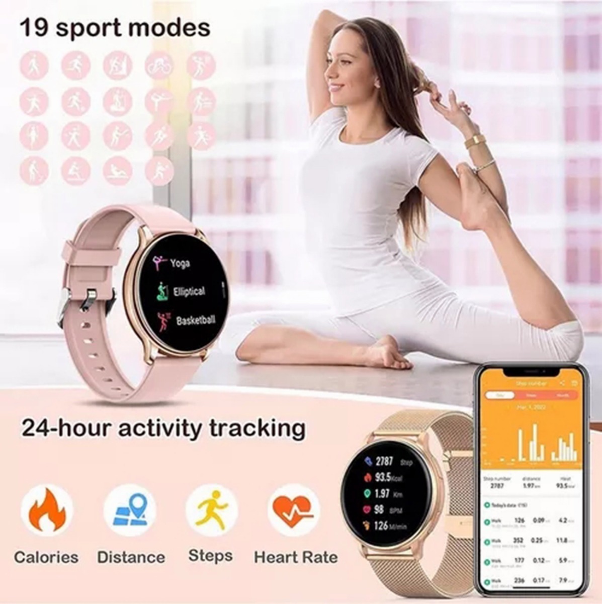 Smartwatch Esportivo Impermeável P/ Xiaomi Huawei Ios Mulher - Imagem 23