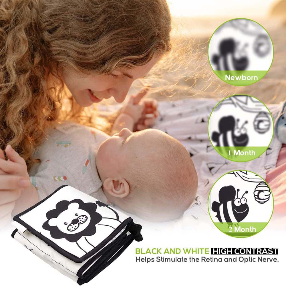 Livro Montessori Toy Black White Soft Cloth Para Bebê Recém- - Imagem 4
