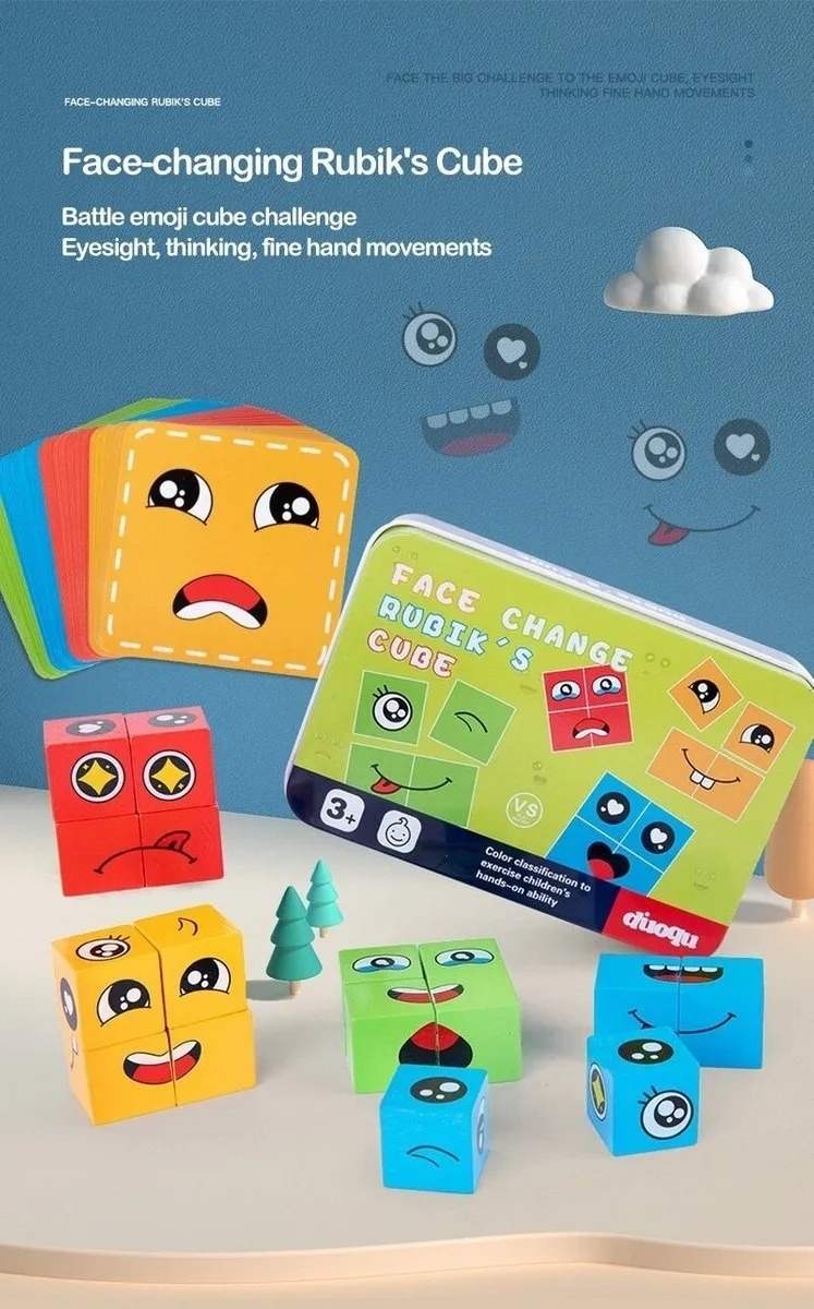 Blocos De Construção De Emoji De Madeira Brinquedo De Jogo D - Imagem 7