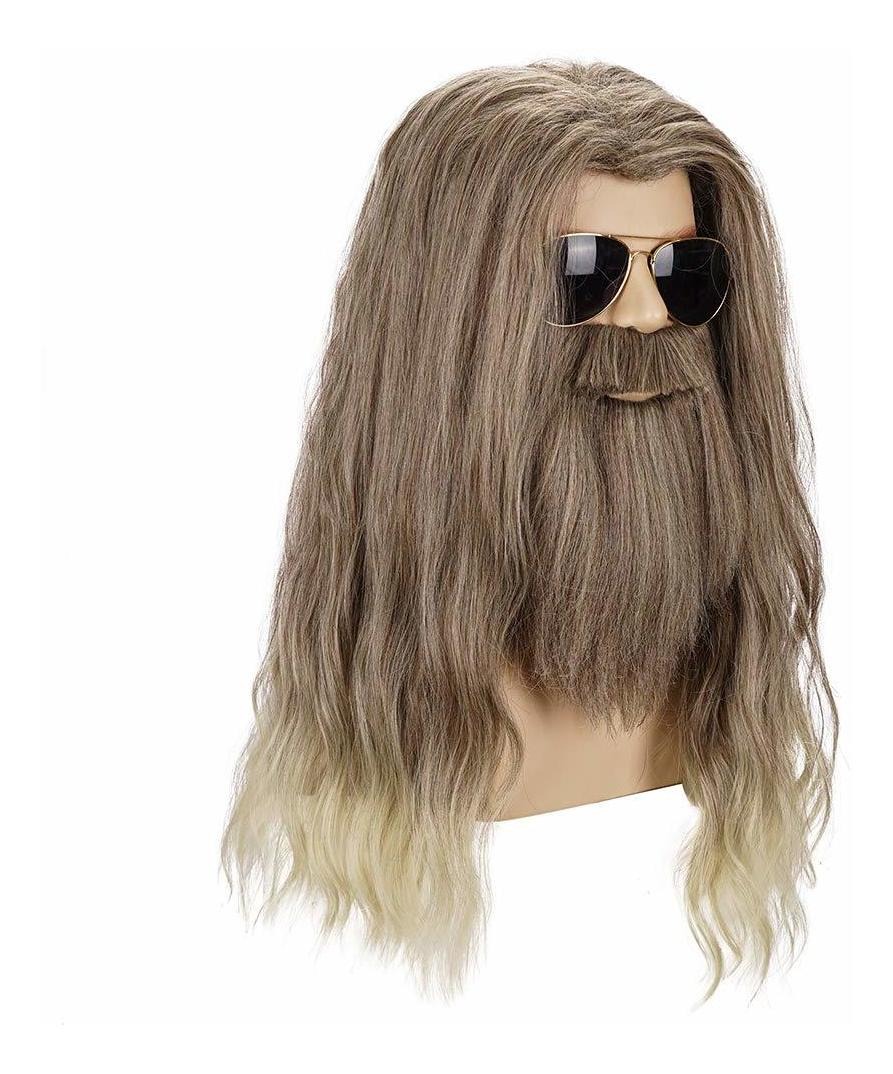 Peruca De Barba Dourada Longa Encaracolada Masculina Cosplay - Imagem 3
