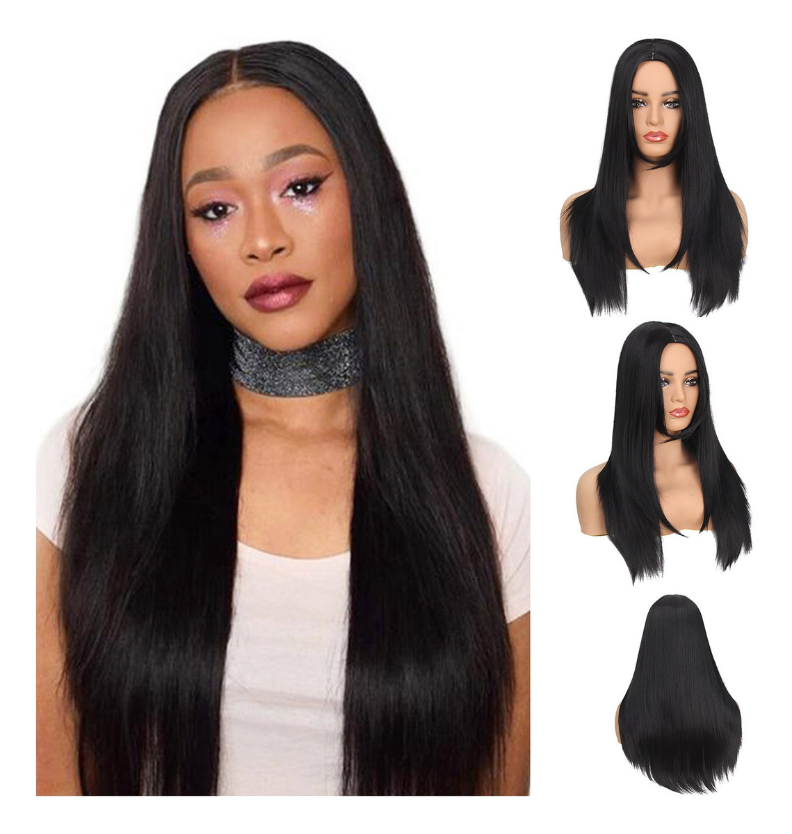 Peruca Feminina De Cabelo Liso De Comprimento Médio, Peruca - Imagem 2