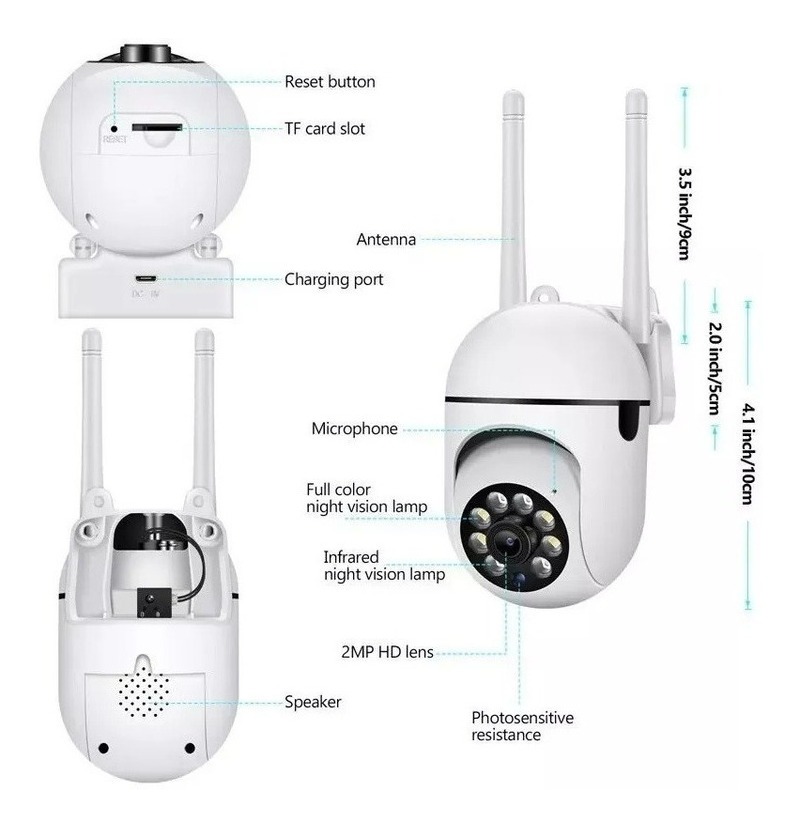 5g Read1080p Câmera Externa Wifi Ip Ptz Infravermelho 360º - Imagem 8
