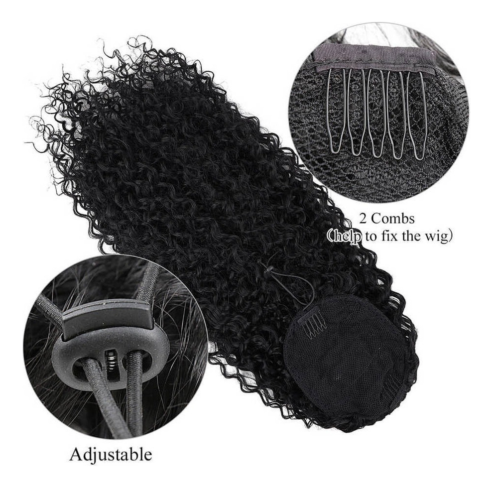 60cm Peruca Longa Cacheada De Cabeça Africana Wig - Imagem 3